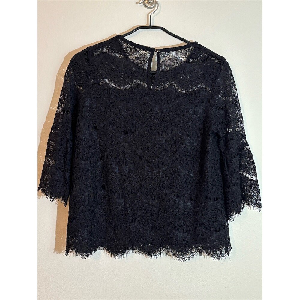 Monteau Los Angeles Black Floral Lace Overlay Blouse SZ Large